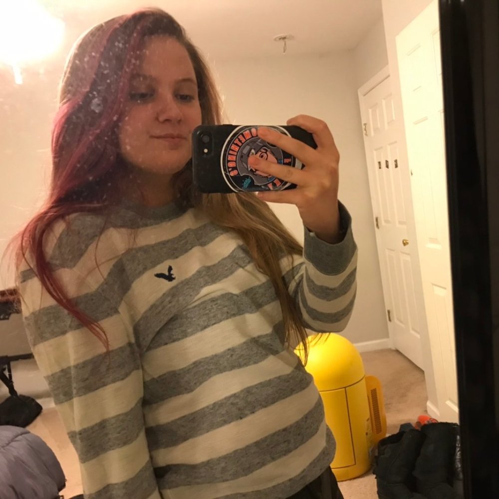 Grey and White Thermal American Eagle Sweater